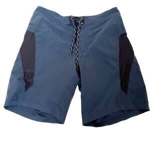 Patagonia Navy Blue‎ nylon board shorts men's sz 33 drawstring waist zip pocket